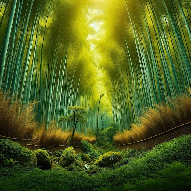 Beautiful landscape of bamboo grove in the forest