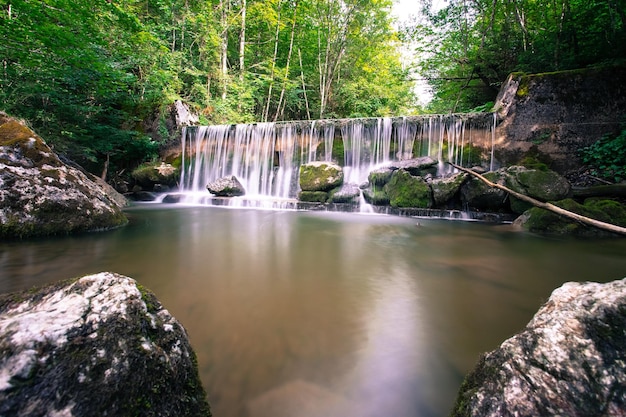 Beautiful landscape in Europe Alpine River and waterfall in the forest