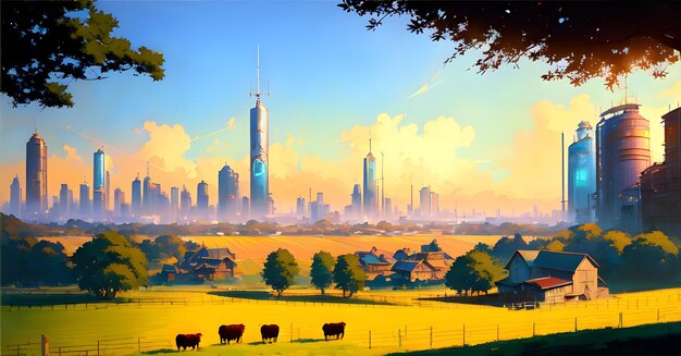 Beautiful landscape of farm fields Cultivation of crops production of food and raw materials Generative ai for canvas wall art wall painting