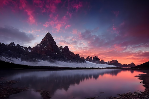 beautiful landscape of glacial mountains lakes, forests and flowers with rocks