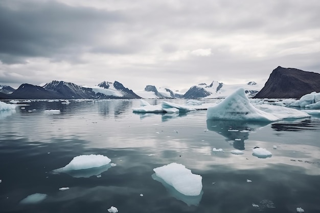 Beautiful Landscape of Icebergs Fjord and Mountains