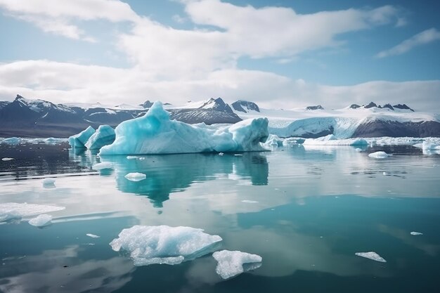 Beautiful Landscape of Icebergs Fjord and Mountains