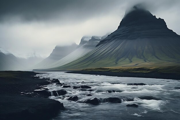 Photo beautiful landscape in iceland 3d rendering