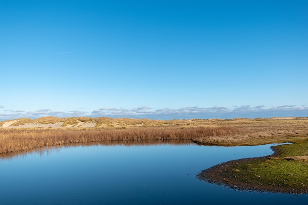 Beautiful landscape of Norderney fields and pond in Germany