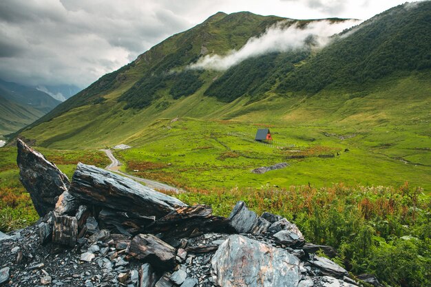 A beautiful landscape photography with old village Usghuli in Caucasus Mountains in Georgia