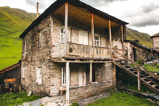 A beautiful landscape photography with old village Usghuli in Caucasus Mountains in Georgia