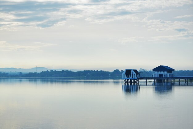 Beautiful landscape of reservoir peaceful and building water level control