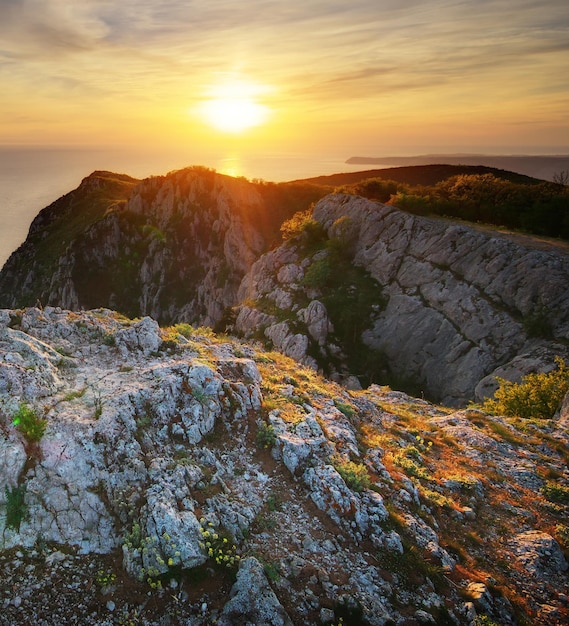 Beautiful landscape. Rock, mountain and sea. Composition of nature.