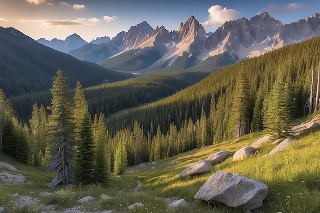 Photo beautiful landscape of rocky mountains with trees