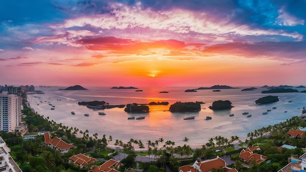 Beautiful landscape of sea ocean around pattaya city in thailand at sunset time