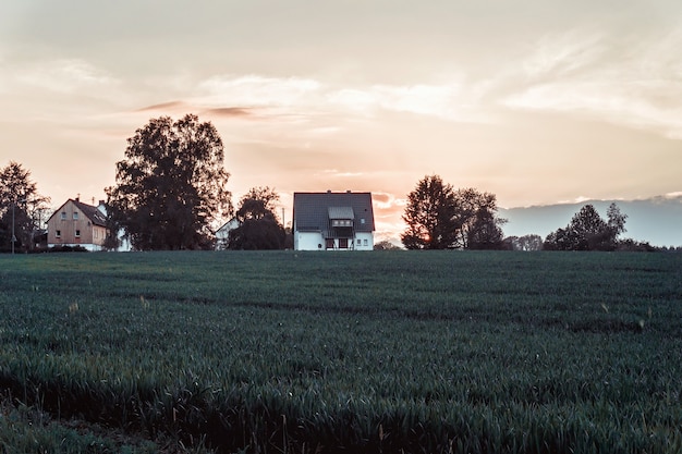 Beautiful landscape and small village at sunset