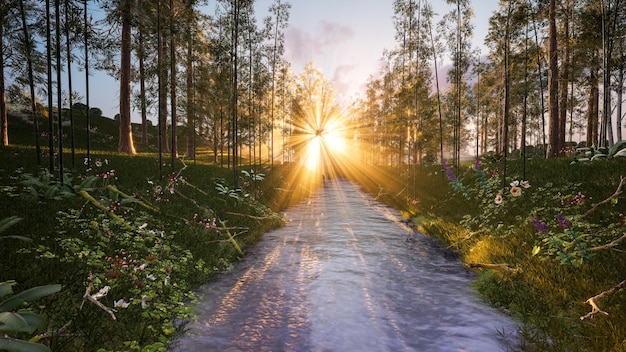 Beautiful landscape sunrise on the river