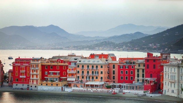 Beautiful landscape at sunrise of Silence Baia del Silenzio, Sestri Levante, Liguria, Italy