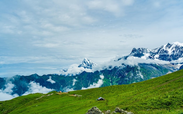 Beautiful landscape view of Mount Lamjung range from Kori, Nepal