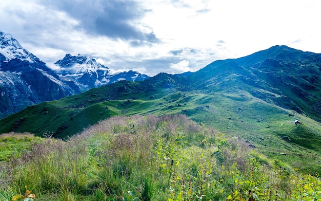 Beautiful landscape view of Mountain range during Monsoon season at Nepal.