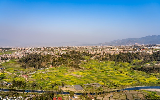 beautiful landscape view of mustard farmland during spring season at Kathmandu Nepal