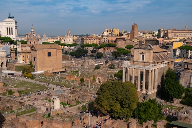 Beautiful landscape view at Roman Forum famous landmark at Rome Italy