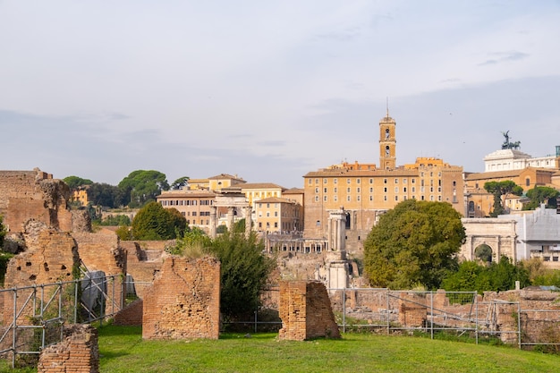 Beautiful landscape view at Roman Forum famous landmark at Rome Italy