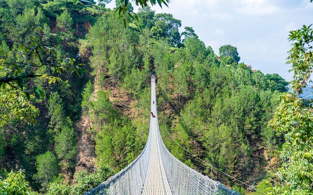 Beautiful Landscape view of Suspension bridge and greenery hill at Kathmandu Nepal