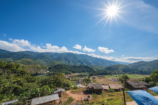 Beautiful landscape view with mountain view at Sapan Village nan ThailandSapan is Small and tranquil Village in the mountain