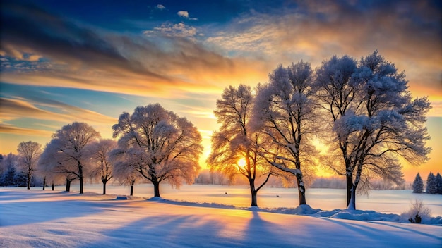 Photo a beautiful landscape of a winter landscape with trees and snow covered ground