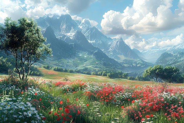 A beautiful landscape with a mountain range in the background