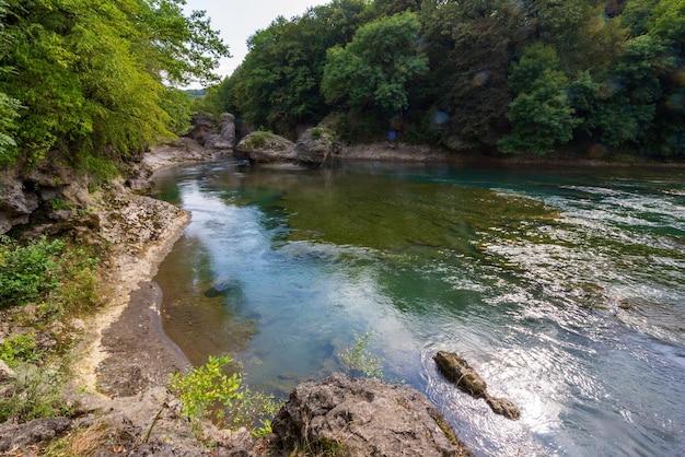 Beautiful landscape with a mountain river on a summer day