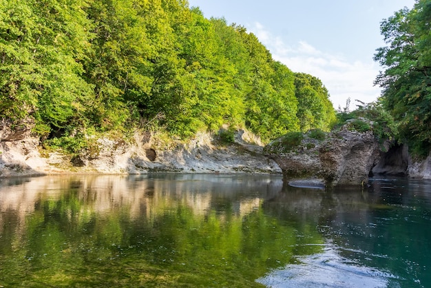 Beautiful landscape with a mountain river on a sunny summer day