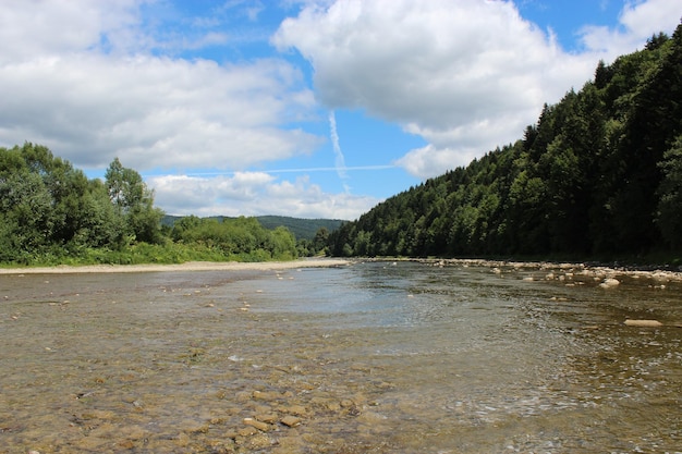 Beautiful landscape with speed water in mountainous river