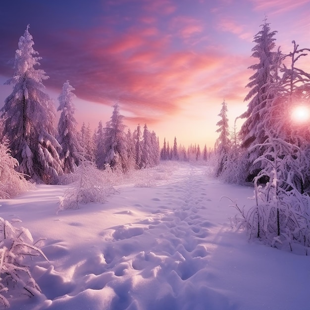 Beautiful landscape with trees covered with snow