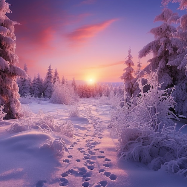 Beautiful landscape with trees covered with snow