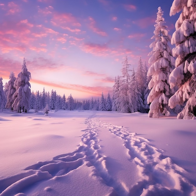 Beautiful landscape with trees covered with snow