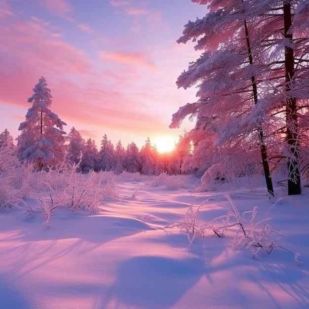 Beautiful landscape with trees covered with snow