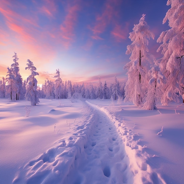 Beautiful landscape with trees covered with snow