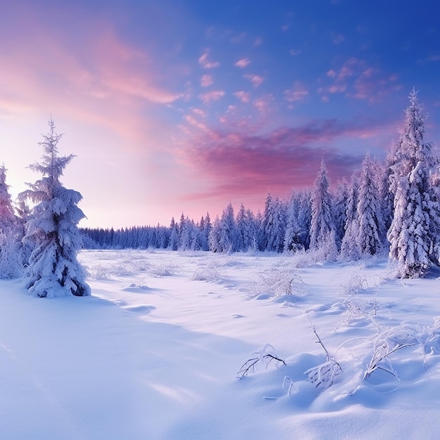 Beautiful landscape with trees covered with snow