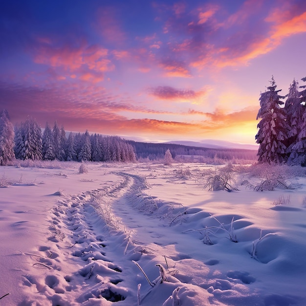 Beautiful landscape with trees covered with snow