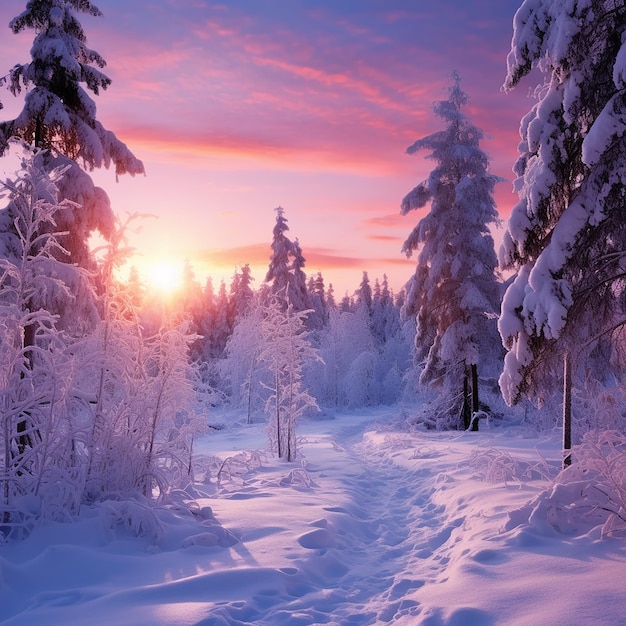 Beautiful landscape with trees covered with snow