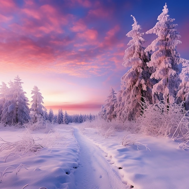 Beautiful landscape with trees covered with snow