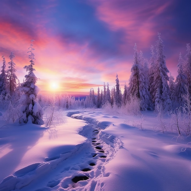 Beautiful landscape with trees covered with snow