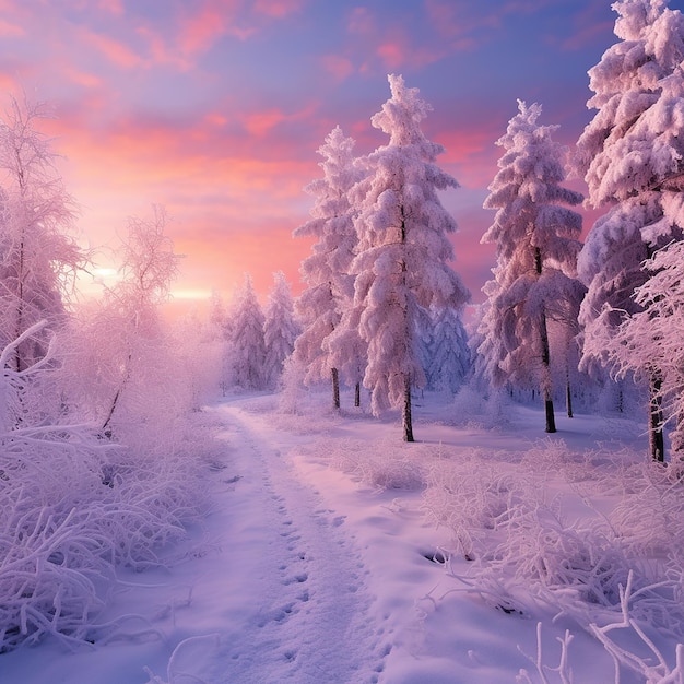 Beautiful landscape with trees covered with snow