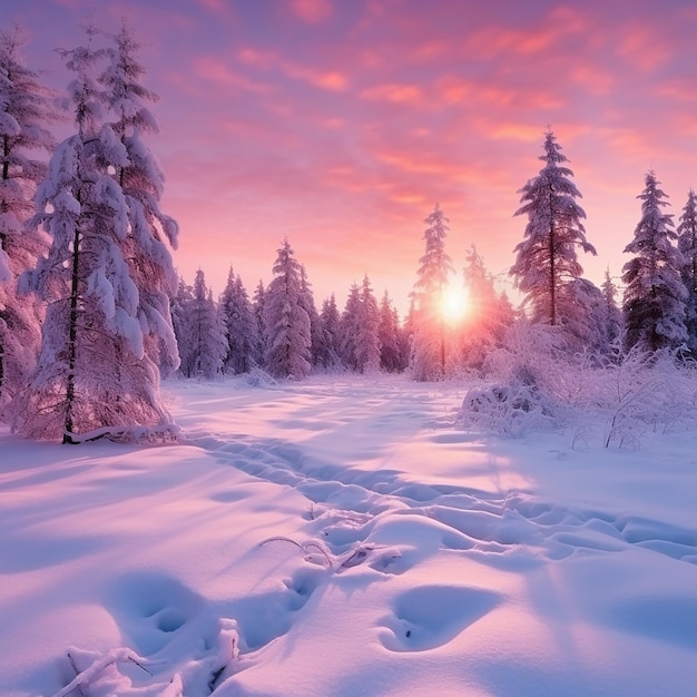 Beautiful landscape with trees covered with snow