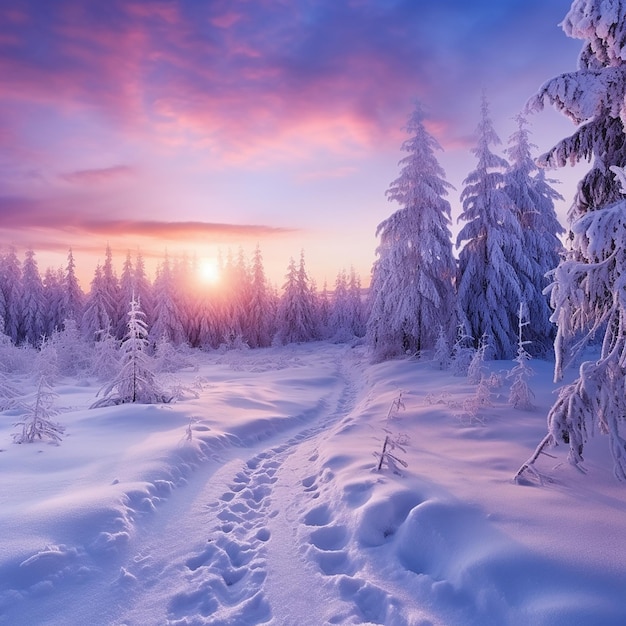 Beautiful landscape with trees covered with snow