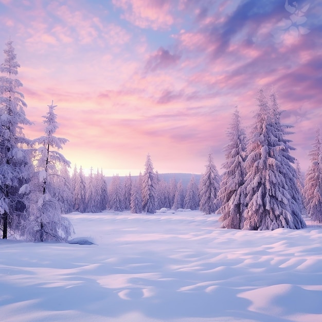 Beautiful landscape with trees covered with snow