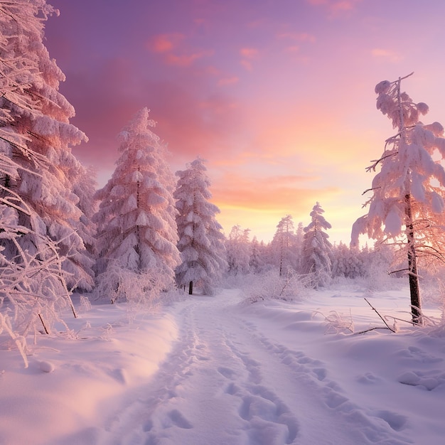 Beautiful landscape with trees covered with snow