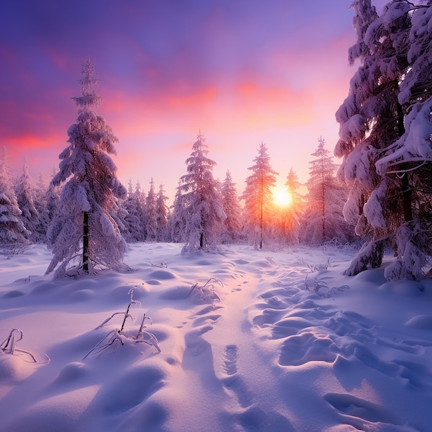 Beautiful landscape with trees covered with snow