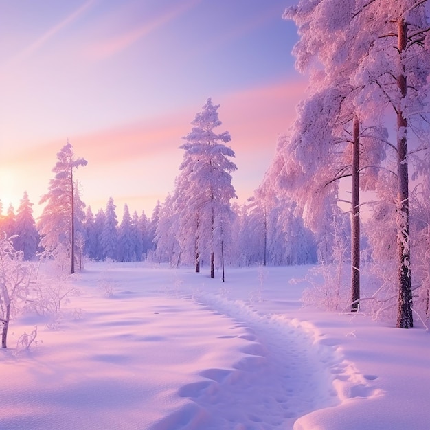 Beautiful landscape with trees covered with snow