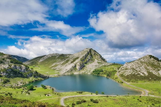 beautiful landscapes of the lakes of covadonga in asturias picos de europa