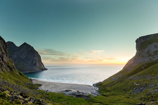 Beautiful landscapes in Lofoten islands, Northern Norway. Summer season.