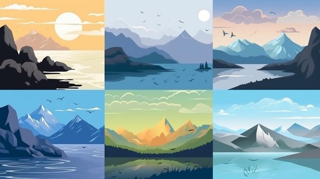 Beautiful landscapes Oceans and mountains Travel and adven illustration 9