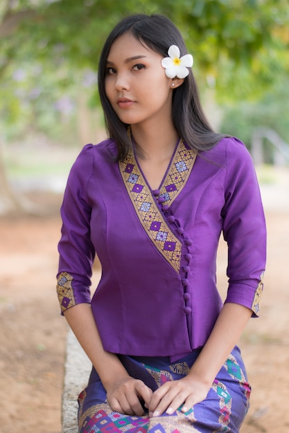 Beautiful Laos girl in Laos costume ,Asian woman wearing traditional Laos culture